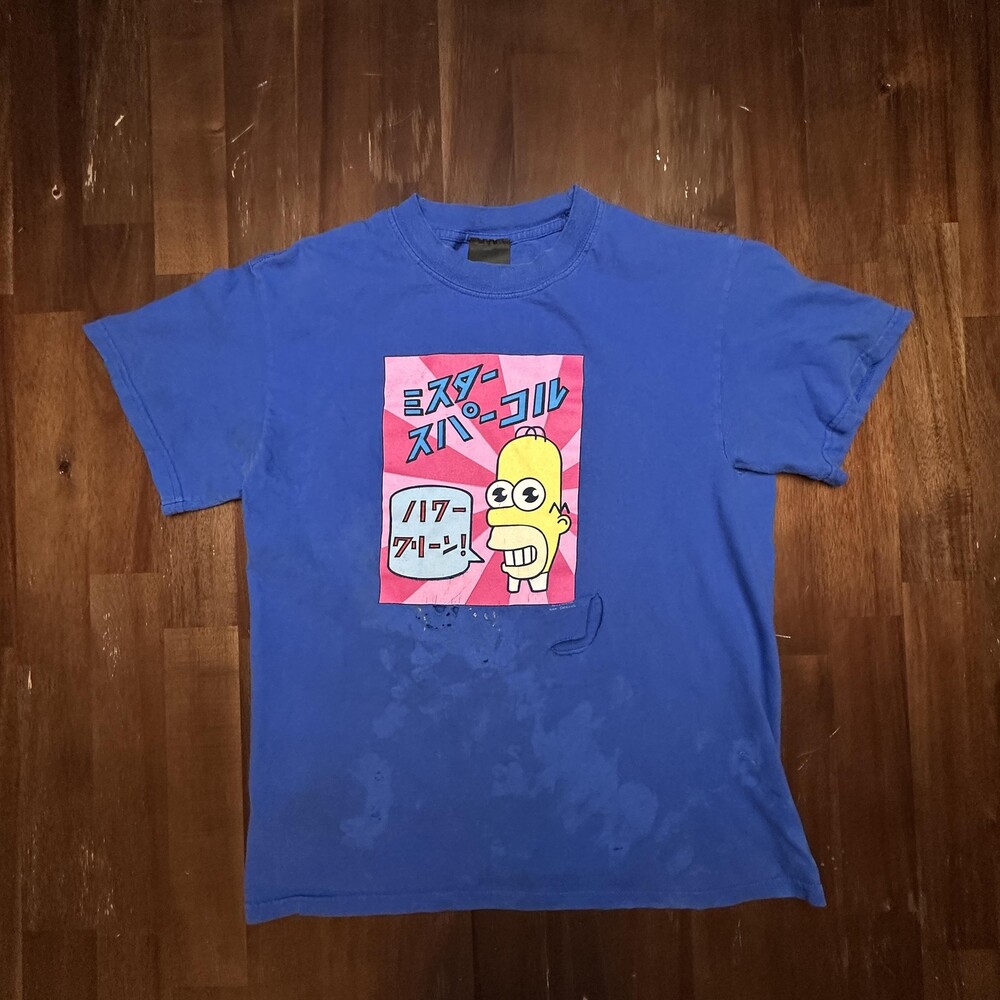 VTG 2002 Distressed Simpsons Mr Sparkle Shirt Mens Small Blue Homer Japanese